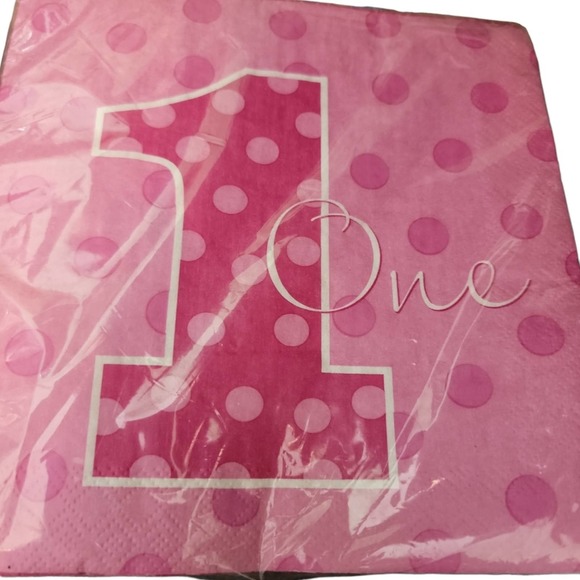 1st Birthday Girl Pink White 20 Count Dinner Napkins - Picture 3 of 5